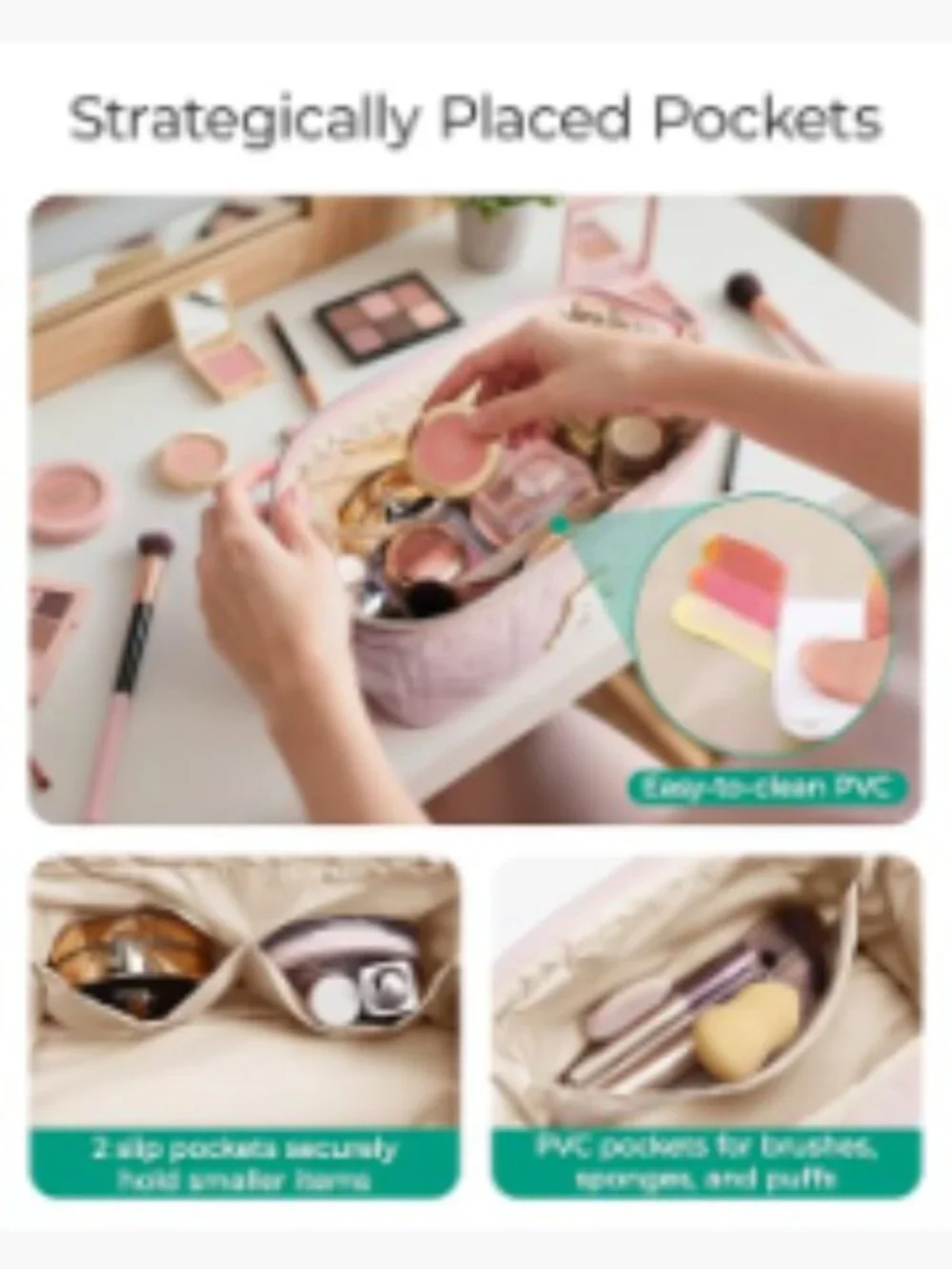 Puffy Padded Makeup Bag, Wide-Open Toiletry Case with Personalized Initial,